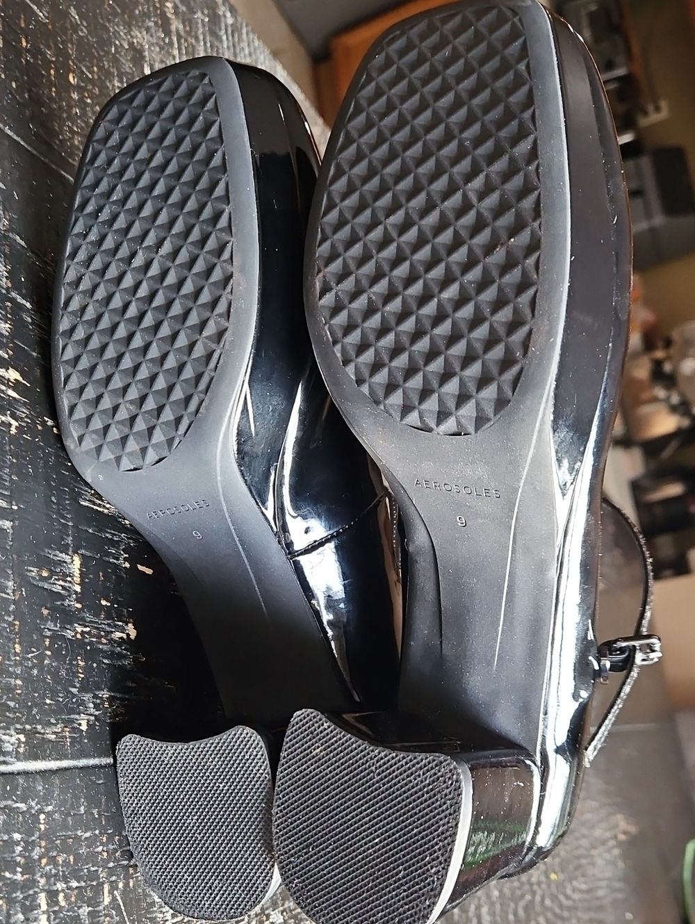 AEROSOLES SHANNON Black Patent  Mary Jane Platform Block Heels  Size 9W - Picture 11 of 17